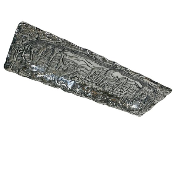 VTG Arthur Court Bread Serving Platter 18" Cast Aluminum Repousse Safari Signed - Picture 5 of 16